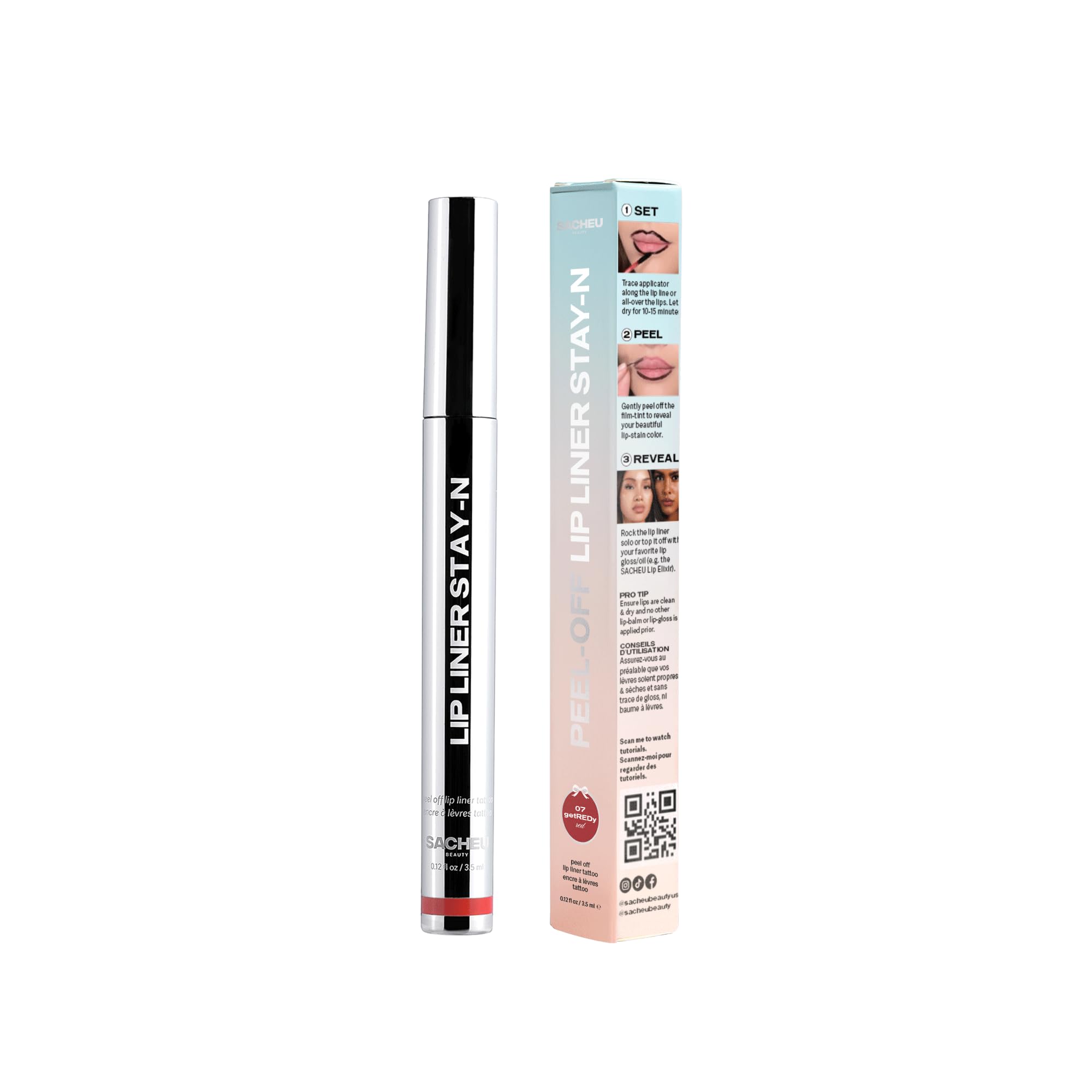 Sacheu Lip Liner Stay-N - Peel Off Lip Stain. Long Lasting Matte Lip Tattoo, Transfer Proof Lipstain Infused with Hyaluronic Acid & Vitamin E, for All Skin Types. Vegan and Cruelty-Free, getREDy