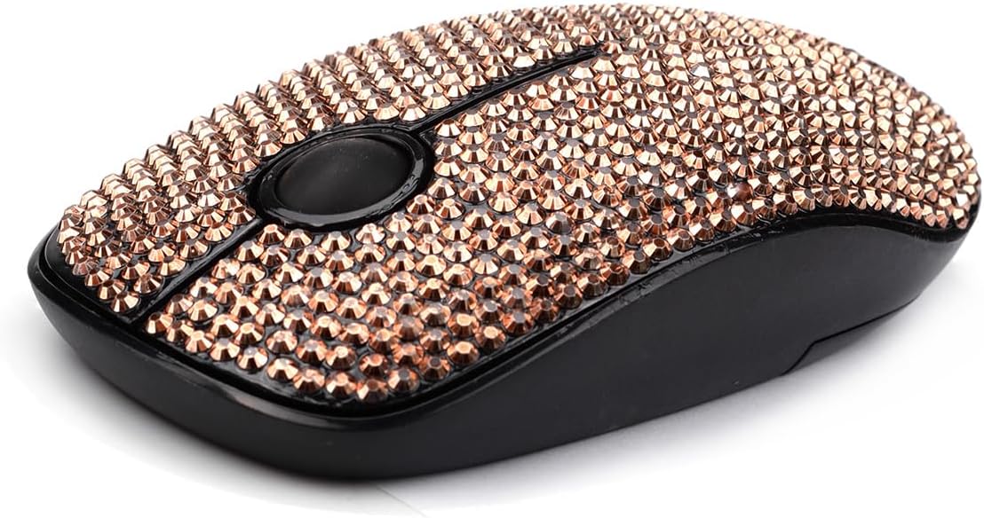 Luxury Bling Crystal Rhinestone 2.4G Ultrathin Silent Wireless Mouse, with Nano Receiver 1600 DPI Precise Control for Notebook Computer PC Laptop MacBook and Chromebook - Rose Gold