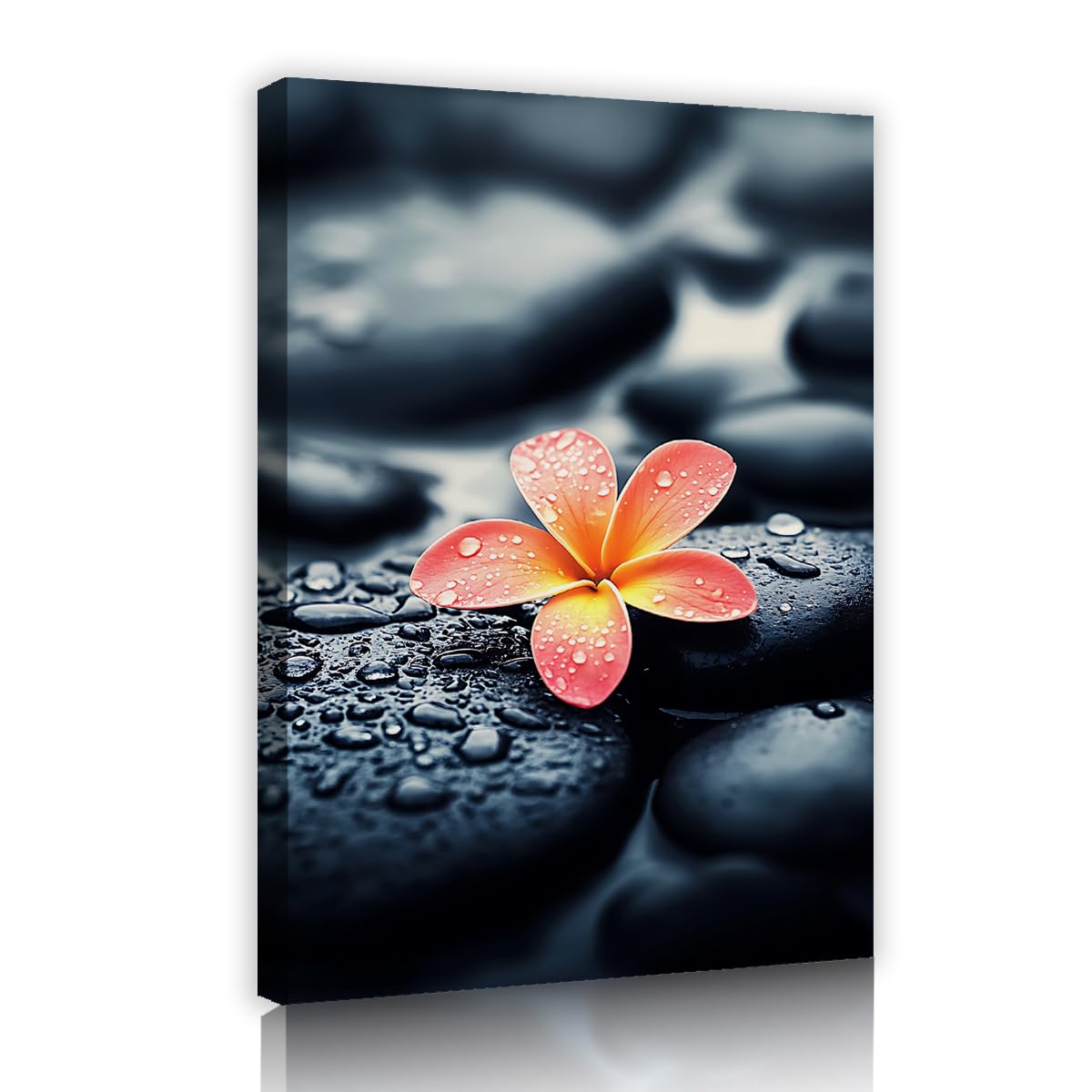 Via Vela Pink Plumeria Spa Framed Canvas Artwork Entryway Zen Basalt Stones Painting Water Droplets Pictures Frangipani Wall Posters for Bathroom Decor 80x120cm