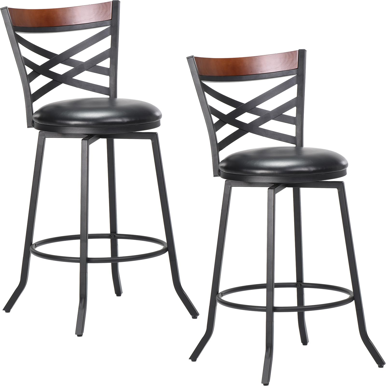 Farini Juego de 2 taburetes de Bar giratorios, sillas de Estilo rústico con Respaldo y reposapiés para Isla de Cocina, Pub, Restaurante, Altura de mostrador Cualquier Bar