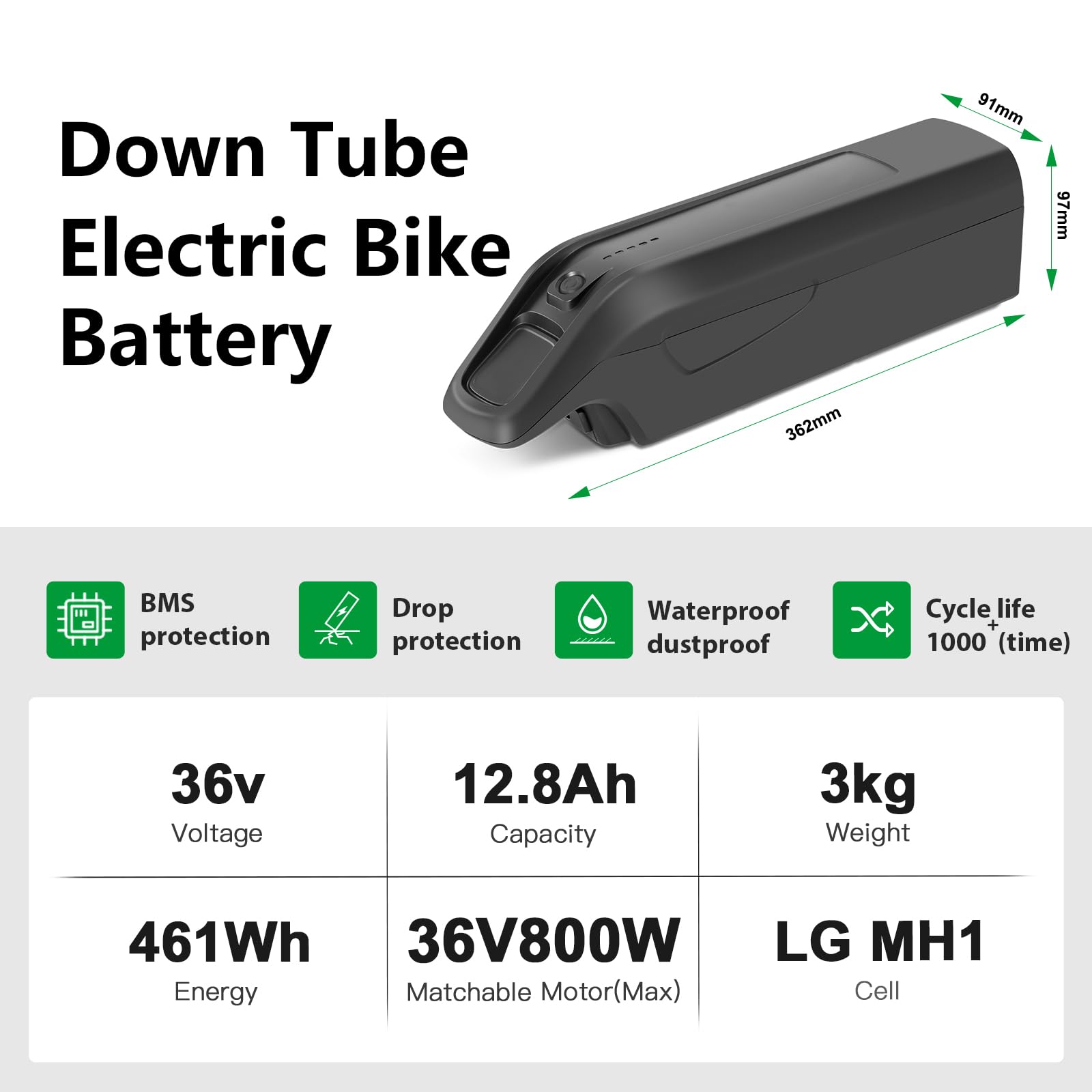 YOSE POWER Ersatzakku Downtube ZZ131 36V 12,8Ah Betterie LG Zellen für 36V 50W-800W Motor passt auf Prophet Ebike