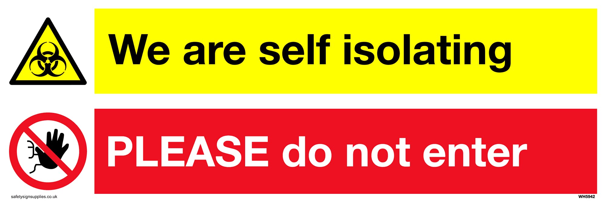 Pack of five - dual warning biohazard symbol and no addmitance red prohibtion Sign - 300x100mm - L31