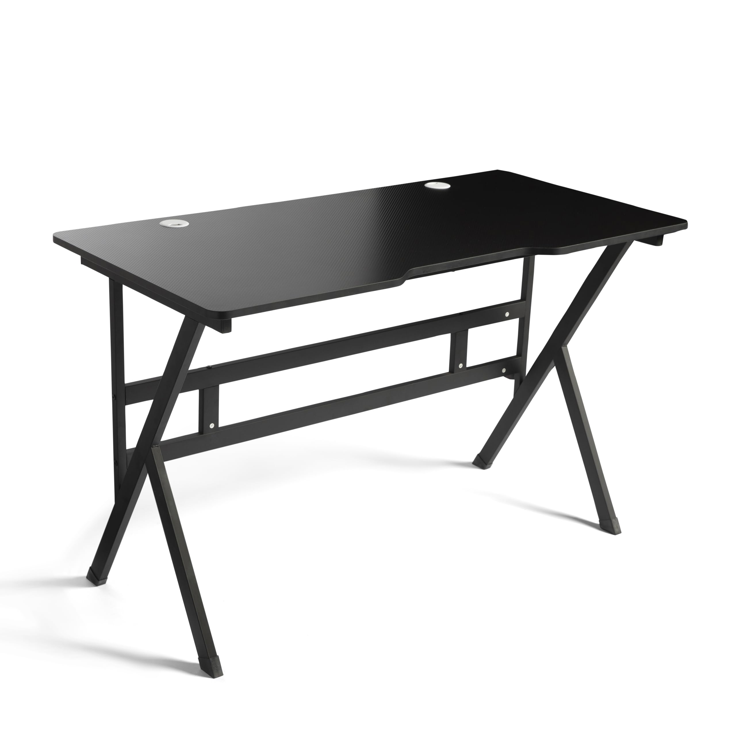 DUPI Mesa Gaming Ergonomica | Tablero Simulación Fibra de Carbono | Estructura ZZ | Soporta Monitores 40" | Carga 60kg (Sin LED)