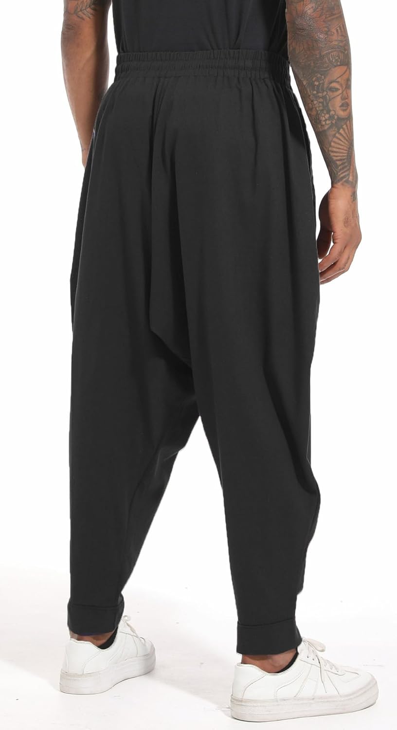perdontoo Mens Harem Pants Loose Fit Elastic Waist Drawstring Aladdin Hippie Trousers - Image 3
