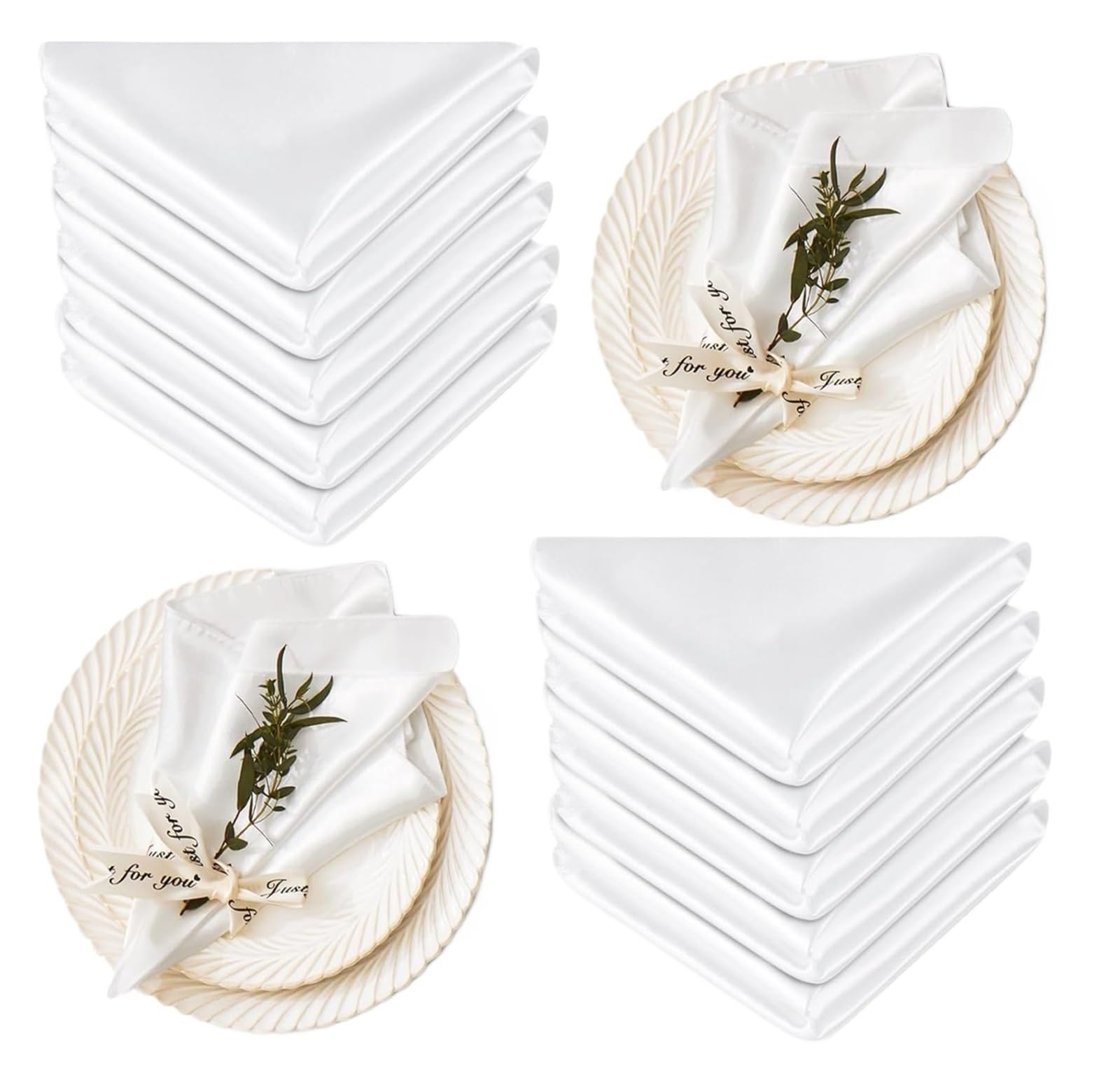Satin Dinner Napkins 24 Pcs Satin Napkin 30x30cm Square Table Napkins for Dinner, Home, Wedding, Party Decor Silky Soft Smooth Washable Cloth(24Pcs White)
