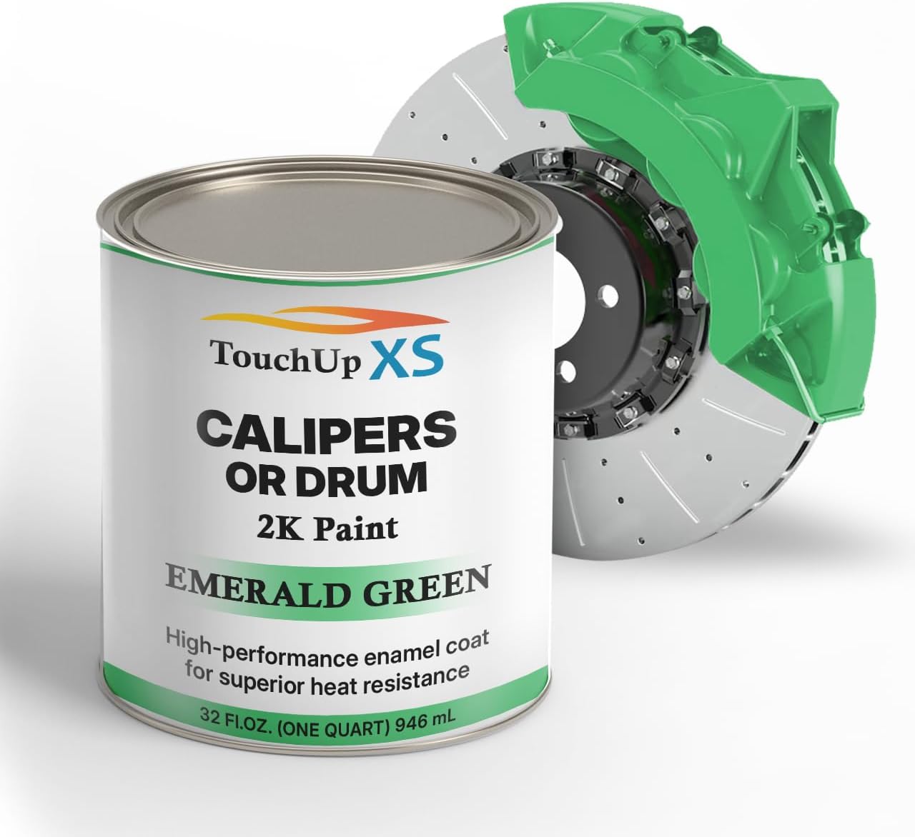 TouchupXS-High Temp Brake Calipers/Drums Enamel Coat 2K Emerald Green-Quart with Hardener