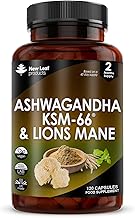 Ashwagandha KSM-66 and Lions Mane Capsules - High Strength 2000mg KSM-66 Ashwaghandha Root Extract and Lions Mane Mushroom Extract - 120 Vegan Capsules with Black Pepper - UK Made by New Leaf