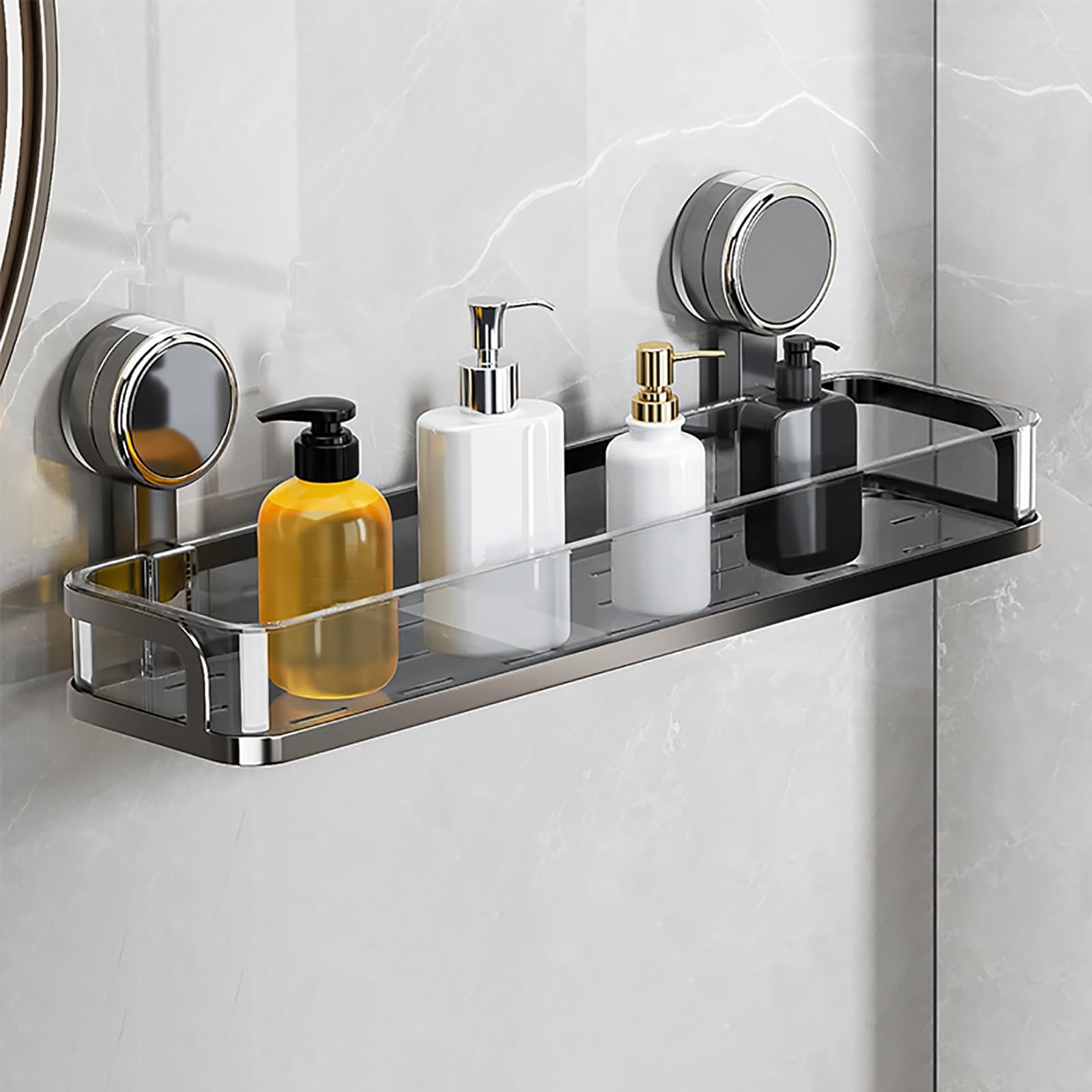 HTLTGBAM Bathroom Removable Storage Rack Strong Suction Shower Caddy with Large Capacity Drainage Holes Gray 30cm 11 8in