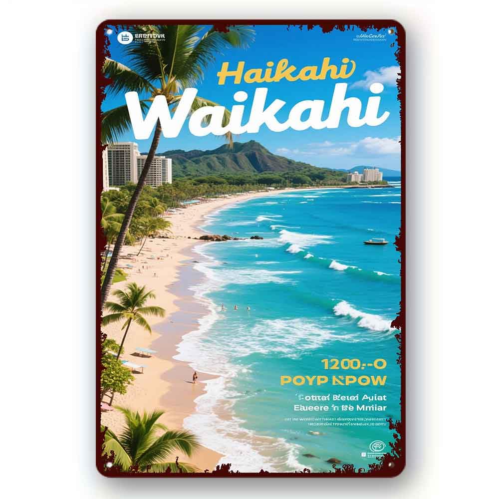 peiyeety Waikiki Hawaii Sign Tropical Paradise Decor Island Getaway Sign Aloha Wall Decor Hawaiian Gifts Retro Hawaiian Decor Metal Sign 8x12 Inch