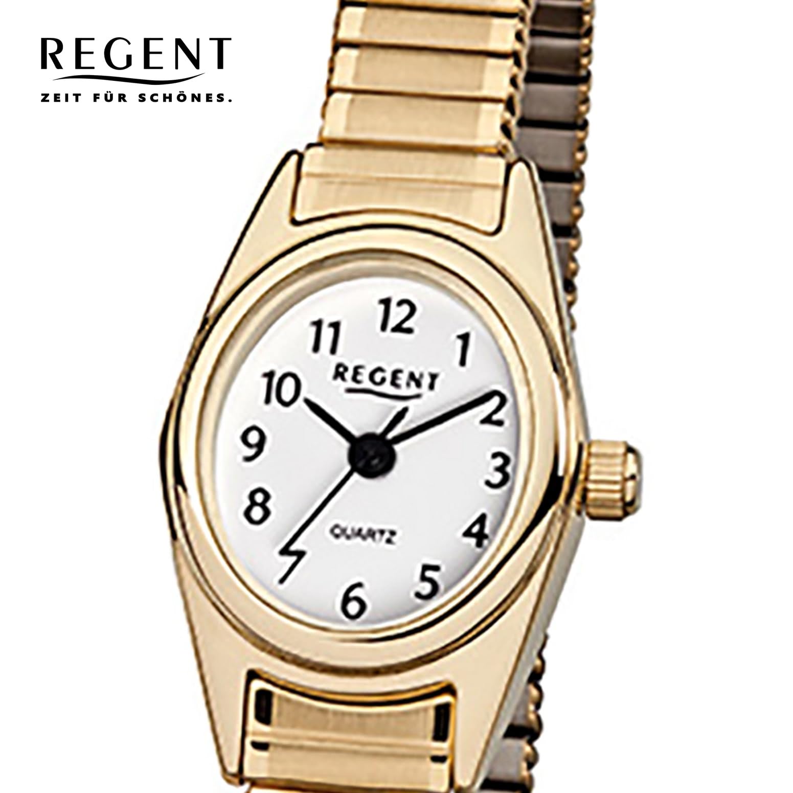 Regent Damenarmbanduhr Edelstahl goldplattiert Zugband F263