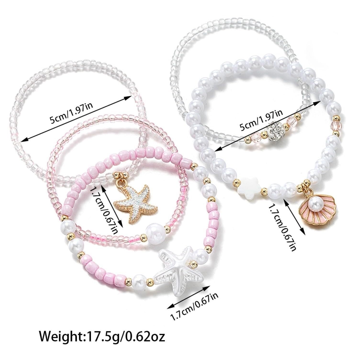 YDYDTTKD 5 Pulseras de Perlas elásticas apilables con Perla Rosa y Blanca, Concha de Estrella de mar, joyería temática de Playa de Verano para Mujer
