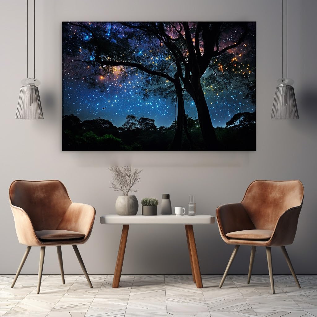 Canvas for Living room. Starry Serenity: Swings, Silhouettes, and the Symphony of the Night Sky, 27 x 18 inch Canvas Wall Art - Contemporary Masterpieces - Modern Home Decor - 69x46 cm (27x18 inch)