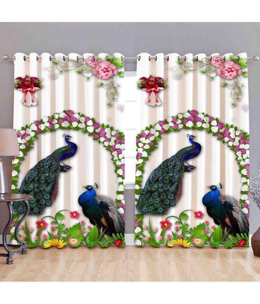 Image of GYANTITEXTURE Window Curtains for Home 5Ft Pack of 2 | 3D Digital Curtain Panels for Living Room Bedroom Kids Room | Semi-Sheer Printed Eyelet Drapes for Decoration (4x5 Feet) Peacock