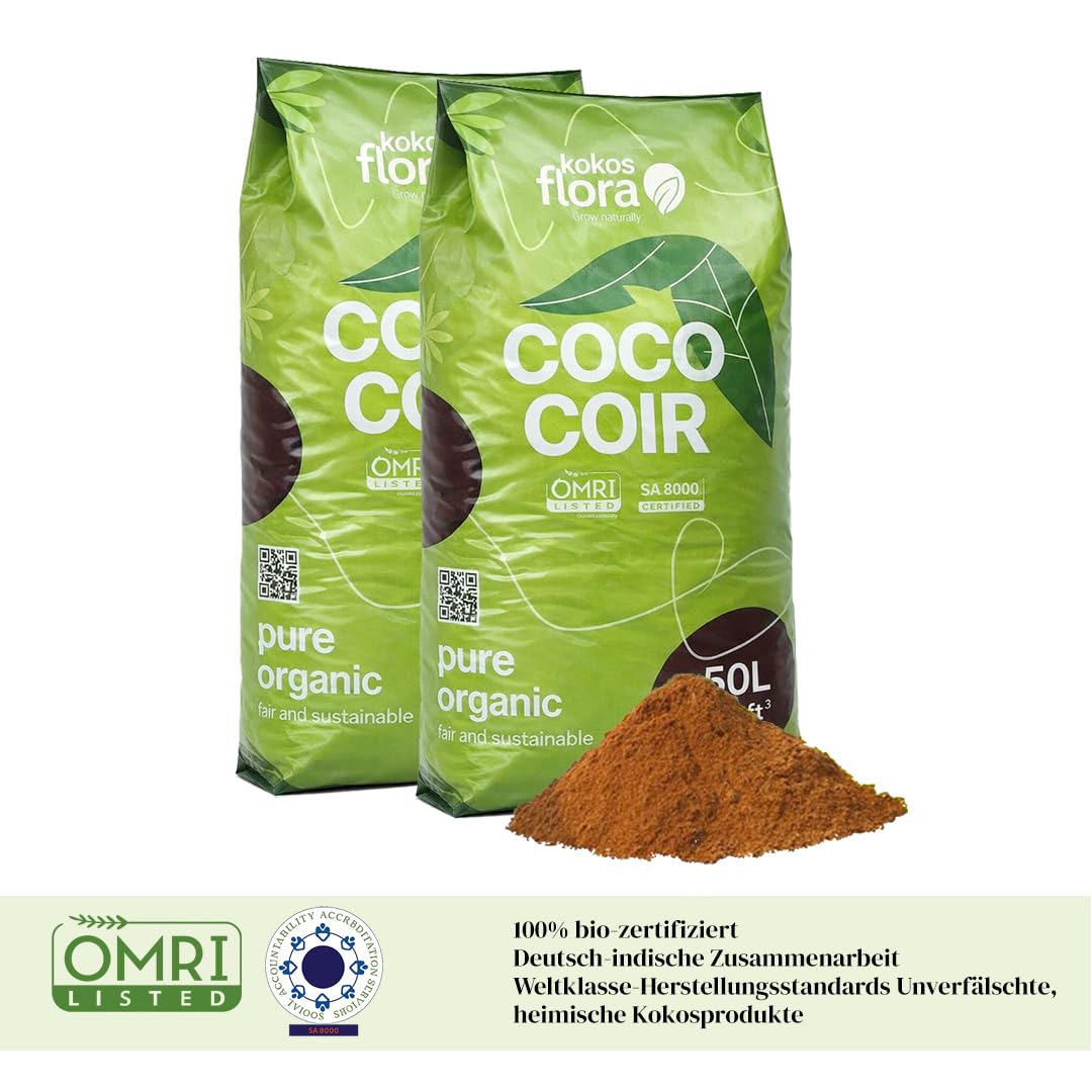 50 Liter Bag - Kokossubstrat - Reine Bio-Qualität - Packung mit 2 - (BLUMENERDE)