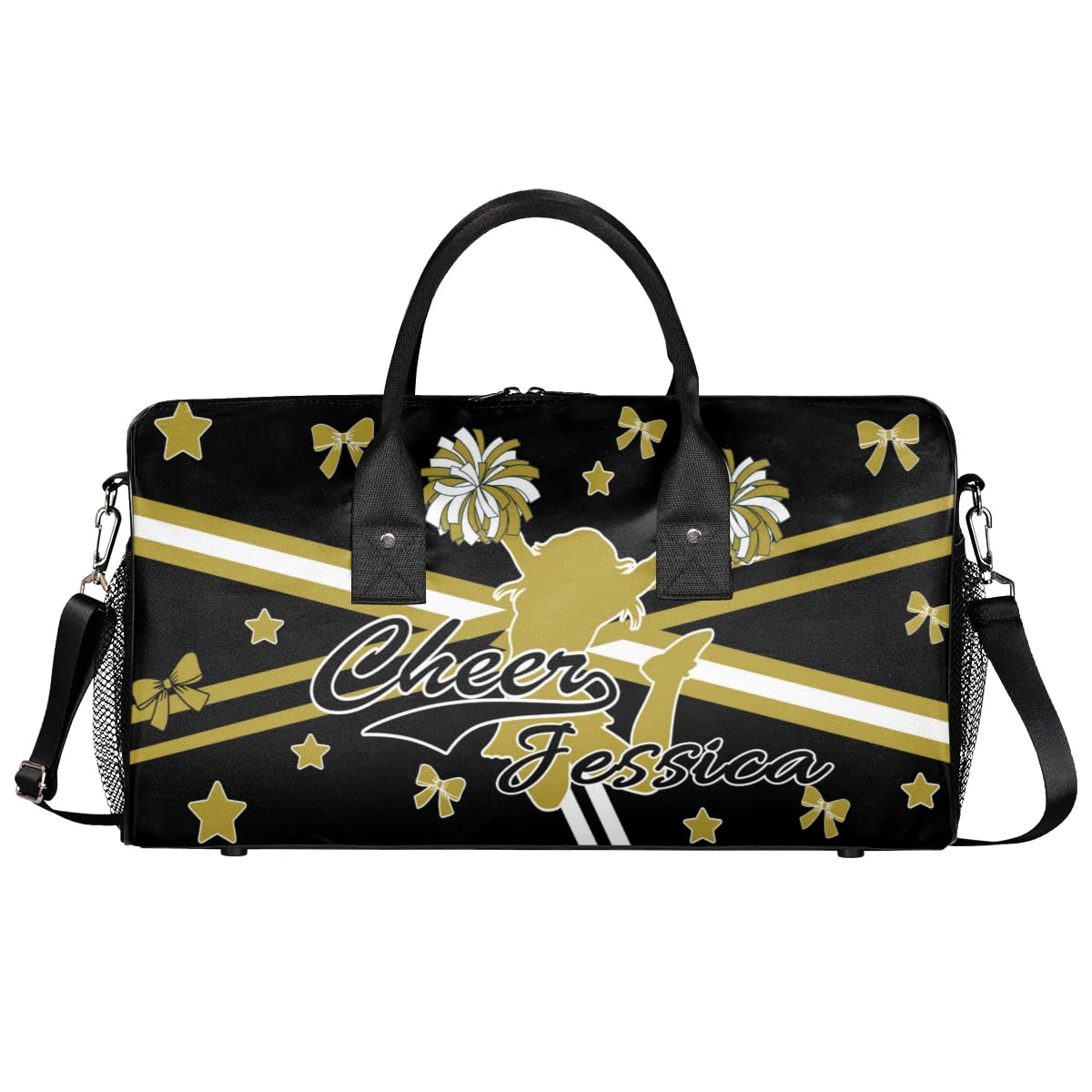 Ioracida Custom Cheer Name Sport Duffel Bag Gym Bag Personalized Cheer Bags for Cheerleaders, Travel Overnight Weekender Bags, Brown