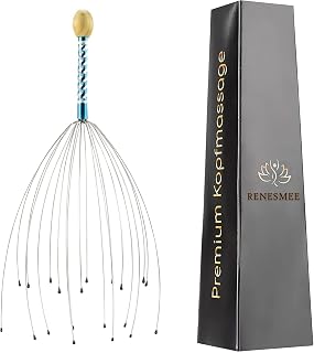 RENESMEE Head Massager 12 Finger Body Relaxing Hair Massage Hand Held Scalp Scratcher for Pain Relief and Hair Growth Neck Manual Massager Octopus Pointer, Silver
