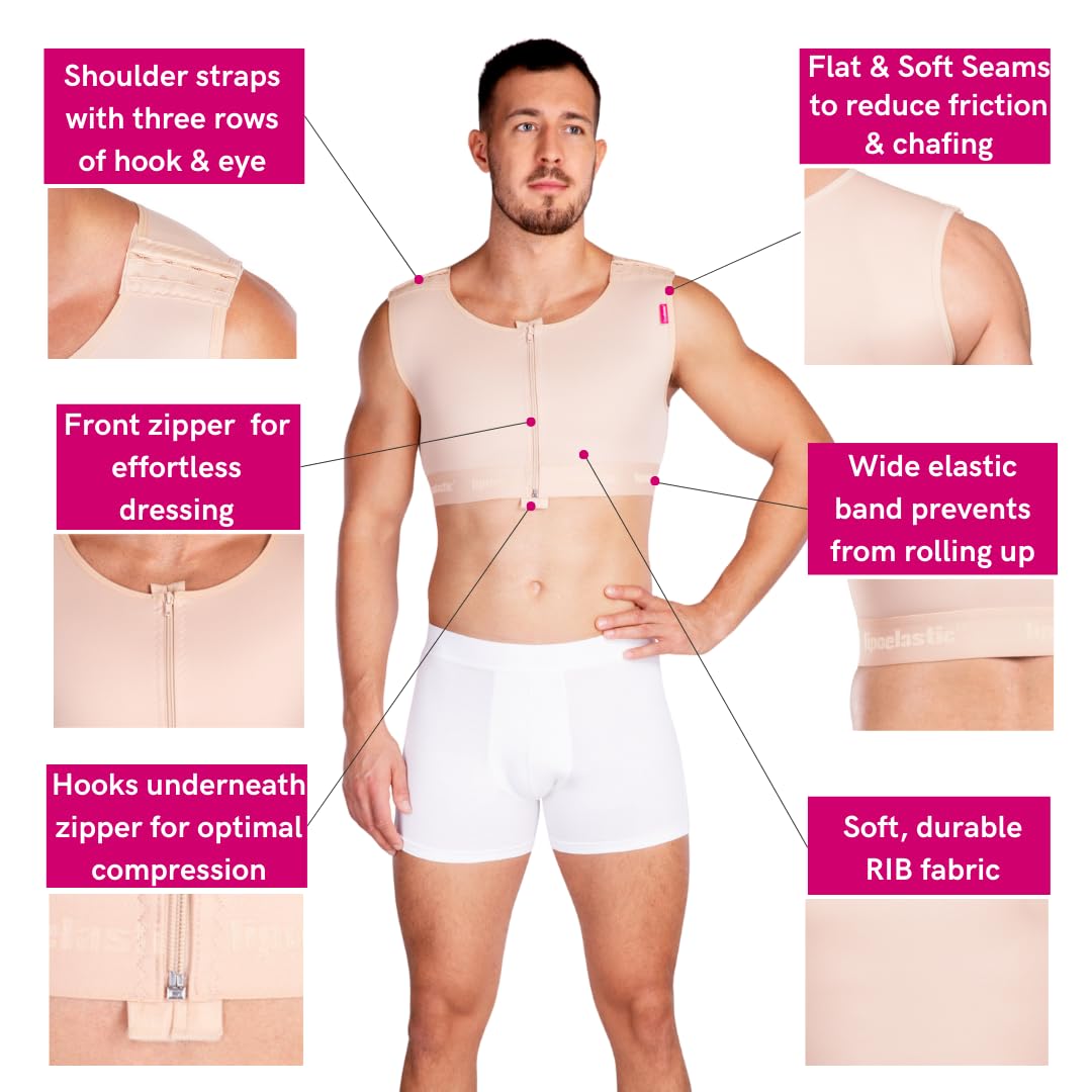 LIPOELASTIC® MTmS Comfort - Corpetto compressivo per ginecomastia e liposuzione della schiena e del torace (Nero, L)