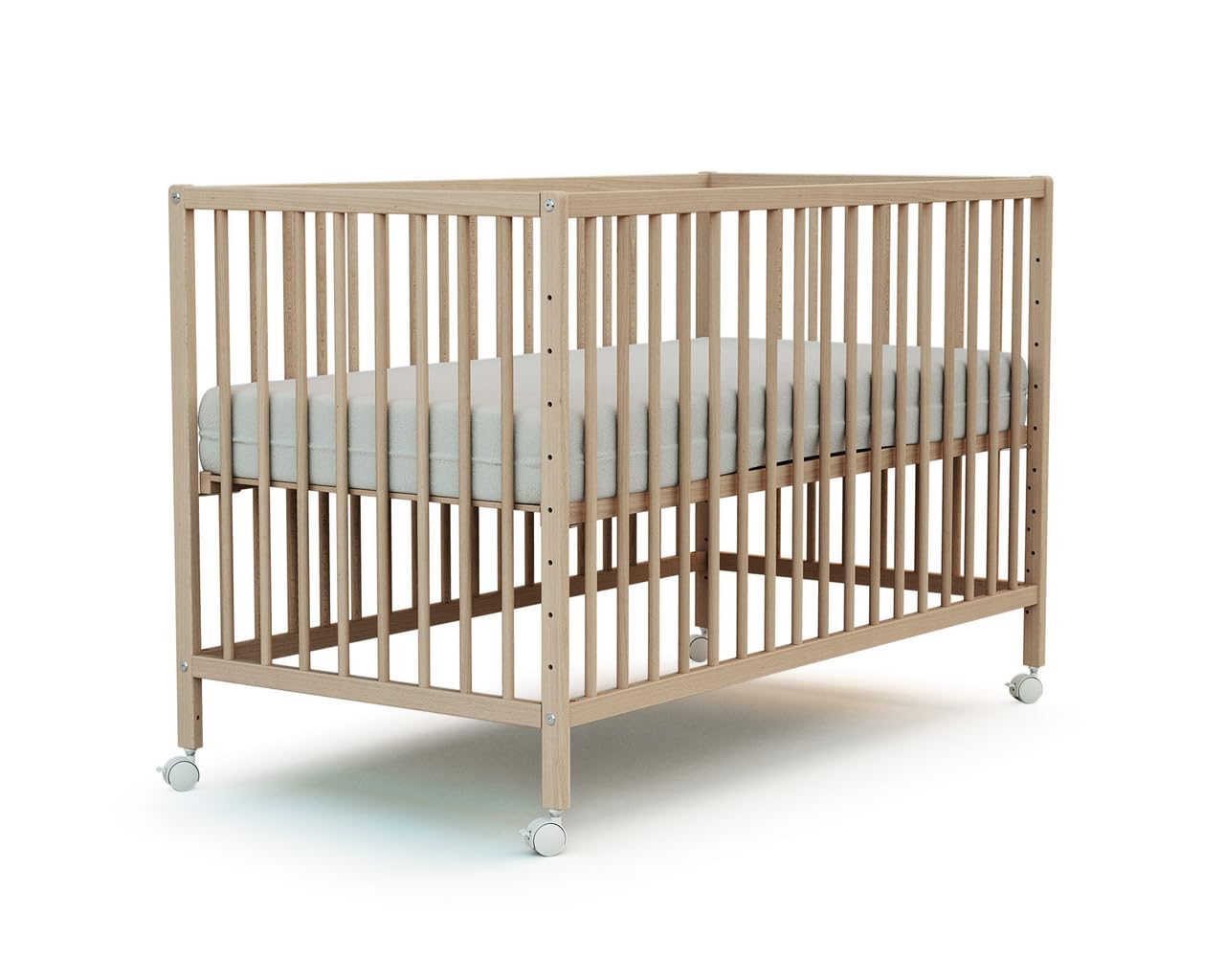WEBABY - Cuna bebe colecho 60x120 madera con ruedas LIO - Haya Cruda - 124 x 64,50 x 81cm