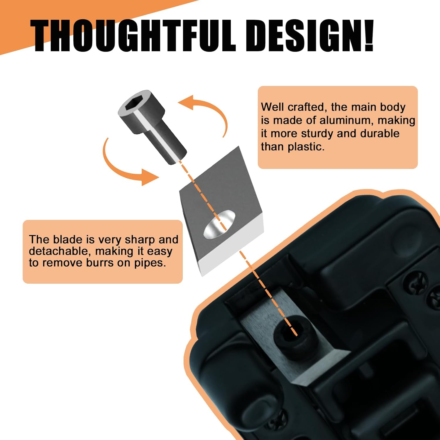 DEB4 Black Deburring Tool for Plastic Pipe,Pipe Reamer Deburring Tool with Sharp Blade,PVC Pipe Chamfer Tool Six Pipe Sizes: 1 1/4-Inch - 4-Inch