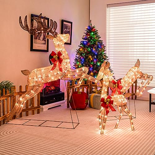 COSTWAY 3-teiliges LED Rentier Familie groß, beleuchtete Weihnachtsdeko XXL, Weihnachtsfigur mit 255 warmweißen Lichtern, Weihnachtsbeleuchtung, Weihnachtsdekoration für außen & innen – Bild 2