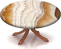 Vista 33 de Mantel con patrón de mármol, borde elástico, adecuado para catering y cocina, se puede limpiar para mesa redonda de comedor, para mesas redondas