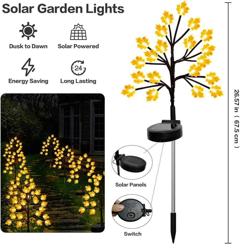 Solar Fall Lights for Thanksgiving Day Decorations Outdoor,2PACK 40LED Artificial Maple Tree for Fall Party Gifts Décor Outside Lights,Solar Thanksgiving Path Lights for Home Fall Autumn Decor Orange - Image 7