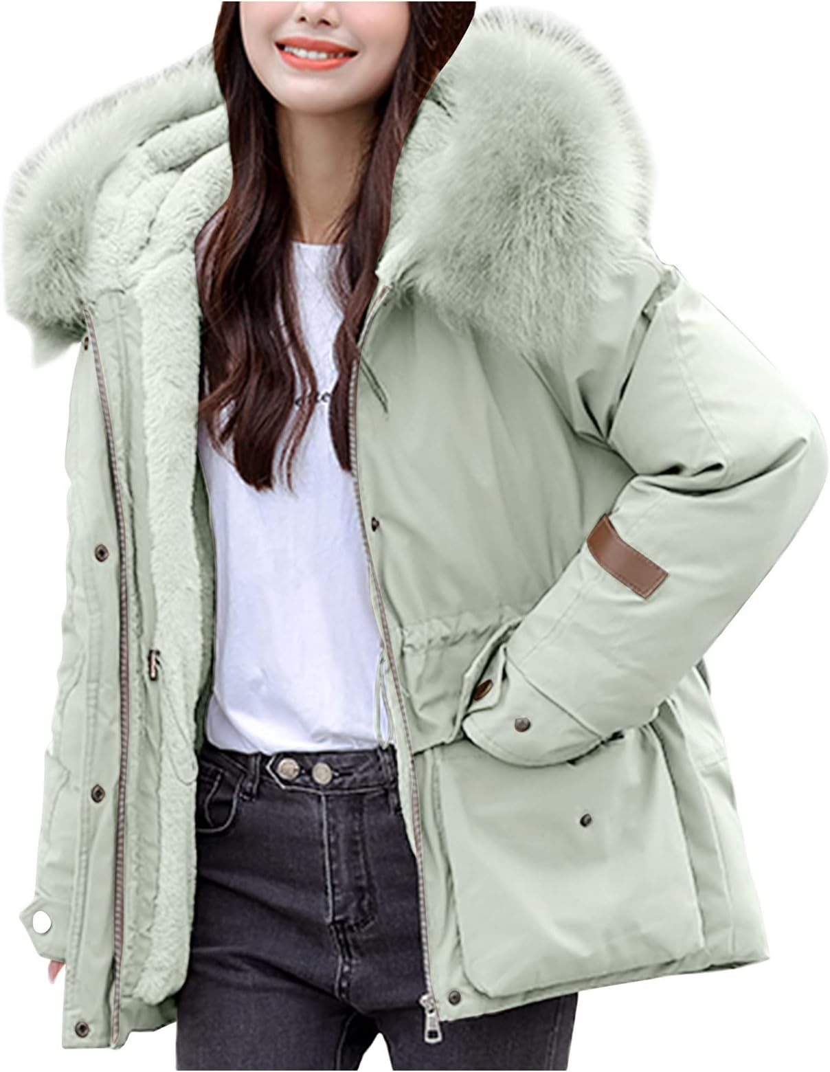 Winter Coats for Women Street Wear Fashion Simulation Collar Fur Collar Clean Face Tooling Jacket Windproof Bread Coat
