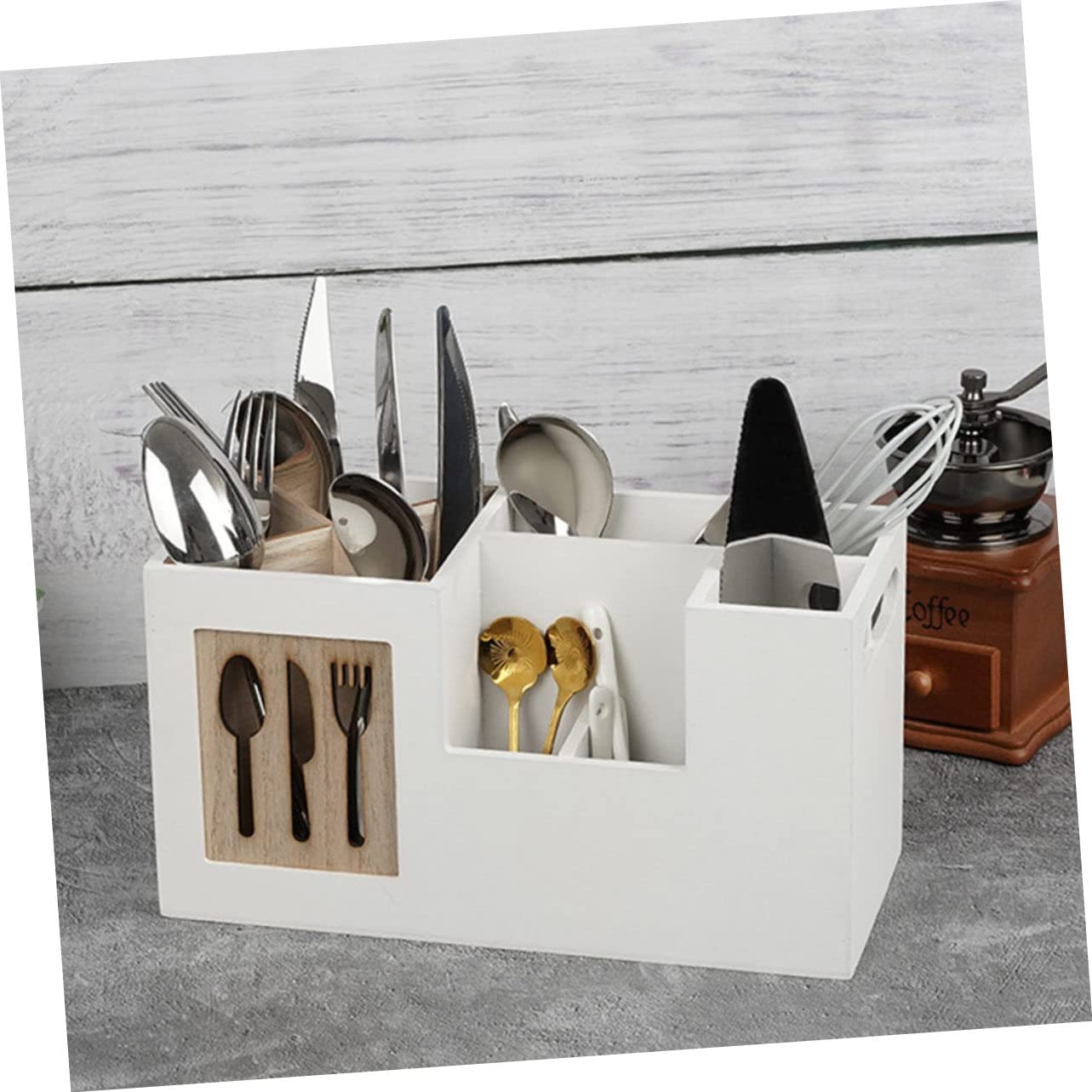 ULTECHNOVO Holz Besteckhalter Küchenorganizer Utensilien Organizer ohne Deckel für Küchenarbeitsplatte mit Einfache Reinigung und Praktische Aufbewahrung von Kochutensilien