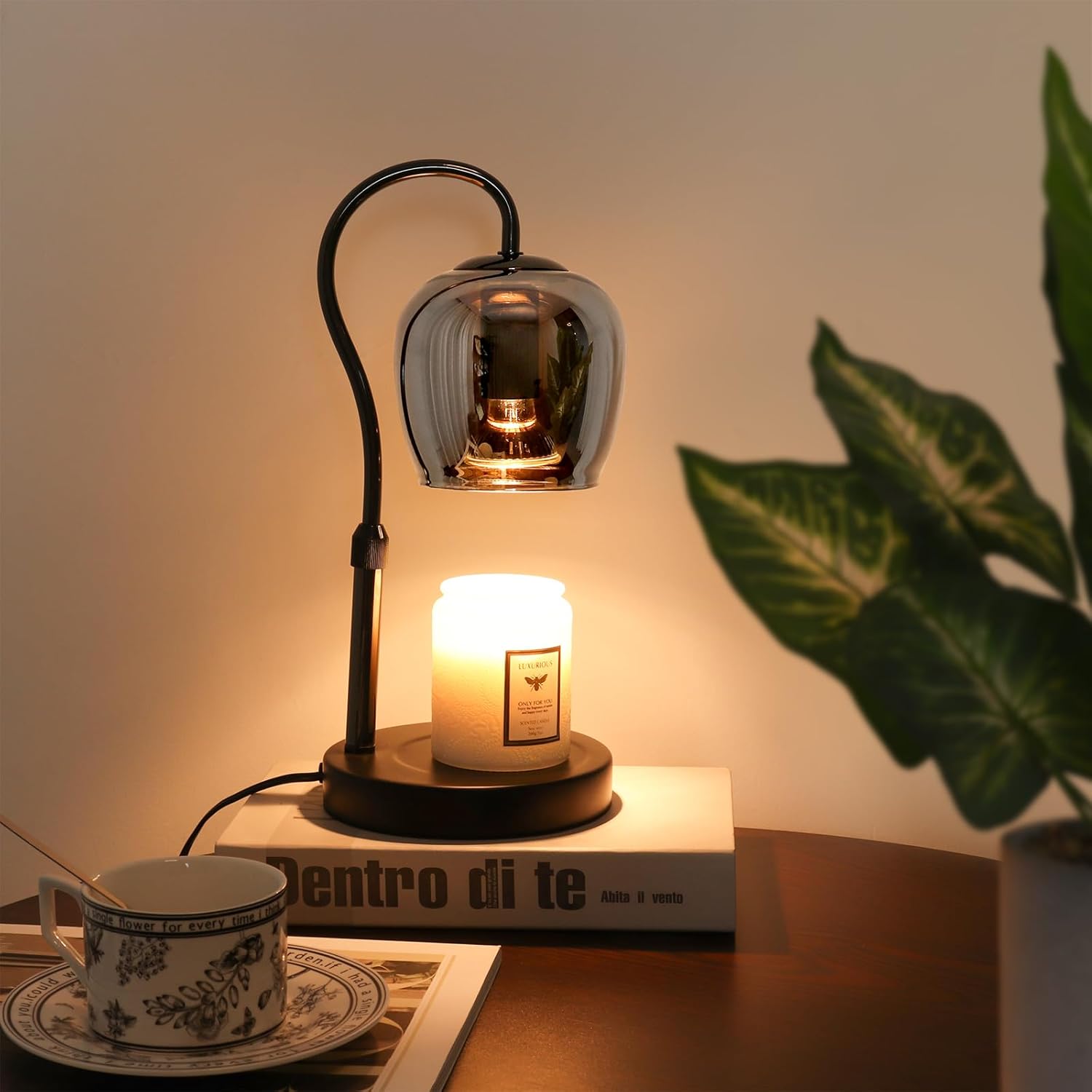 Electric Adjustable Height Candle Warmer Lamp with Timer, Dimmable Wine Glass Modern Candle Lamp Warmer Vintage Wax Warmer Lamp with 2 Bulbs, Lamp Candle Warmer for Jar Candles, Home Decor