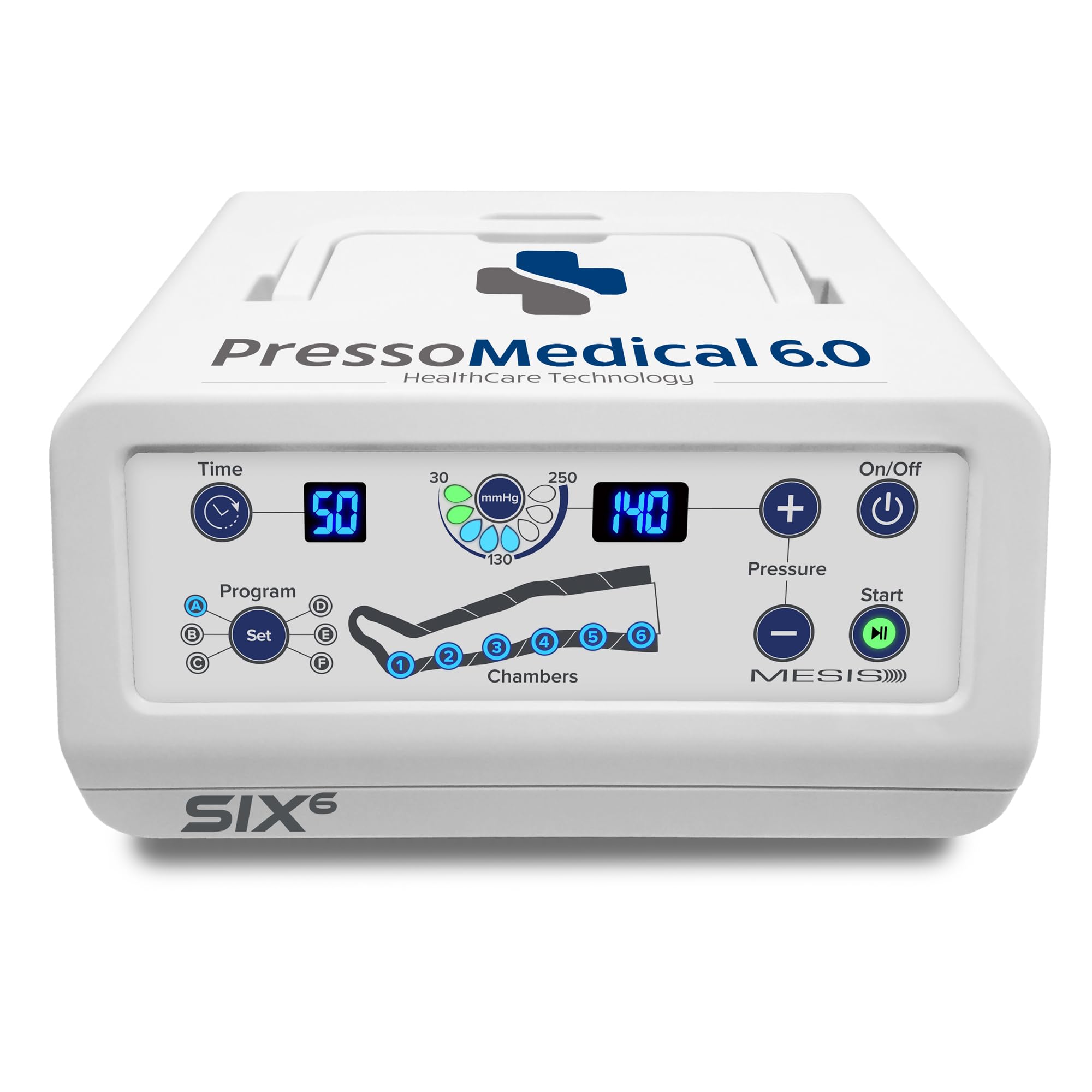 MESIS PressoMedical 6.0 SIX6 con 6 cámaras de aire Presoterapia médica: equipamiento Advance (con 2 botas + 1 faja abdominal/glúteos)