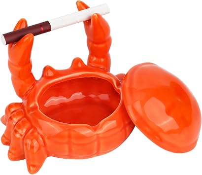 Cute Crab Ashtray for Outdoor, Ashtray with Lid, Anti Fly Ash, Ceramic Cigar Ashtray, Ornaments, Home Decoration for Home, Desk, Patio