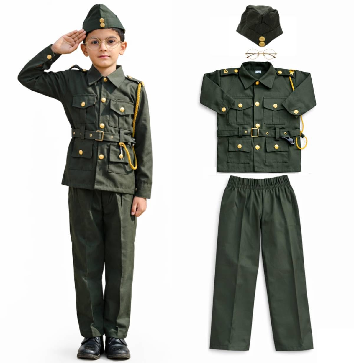 FancyDressWale Netaji Subhash Chandra Bose Dress for Boys (2-3 Years) + Free Spectacles