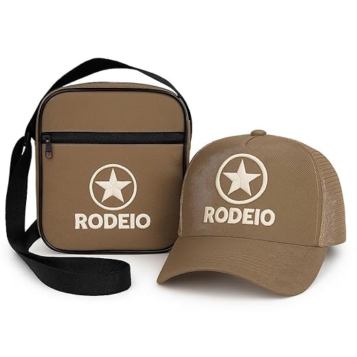 Kit Boné e Shoulder Bag Rodeio Country – Acessórios Masculinos, Aba Curva, Tela Mesh e Regulagem Traseira