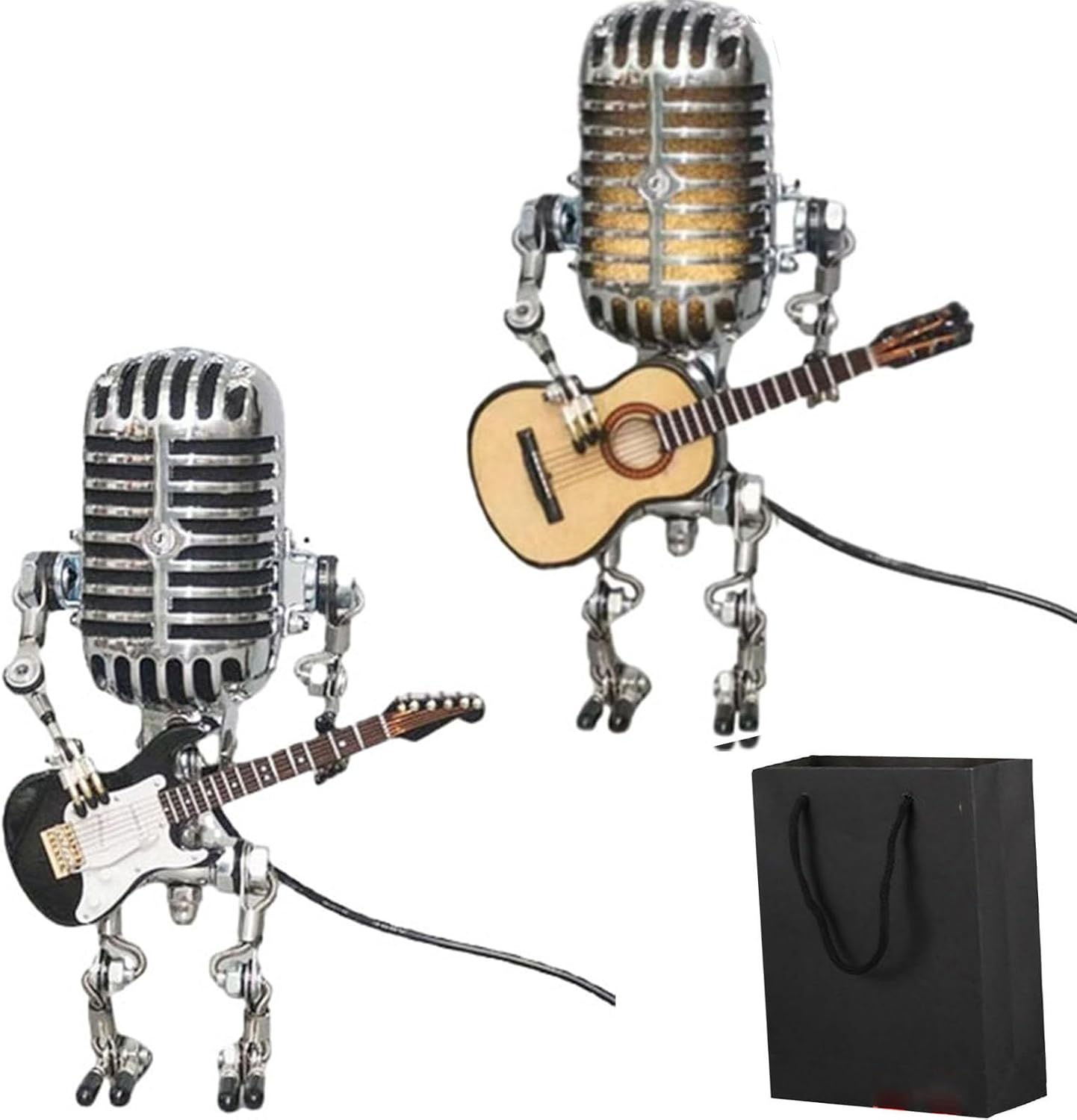 Mic Rockbot, Mic Rockbot, Mic Rockbot, Mic Rockbot, Microphone Robot Desk Lamp, Metal Microphone Robot Lamp Mini Guitar Night Light Decoration (Yellow+Black)