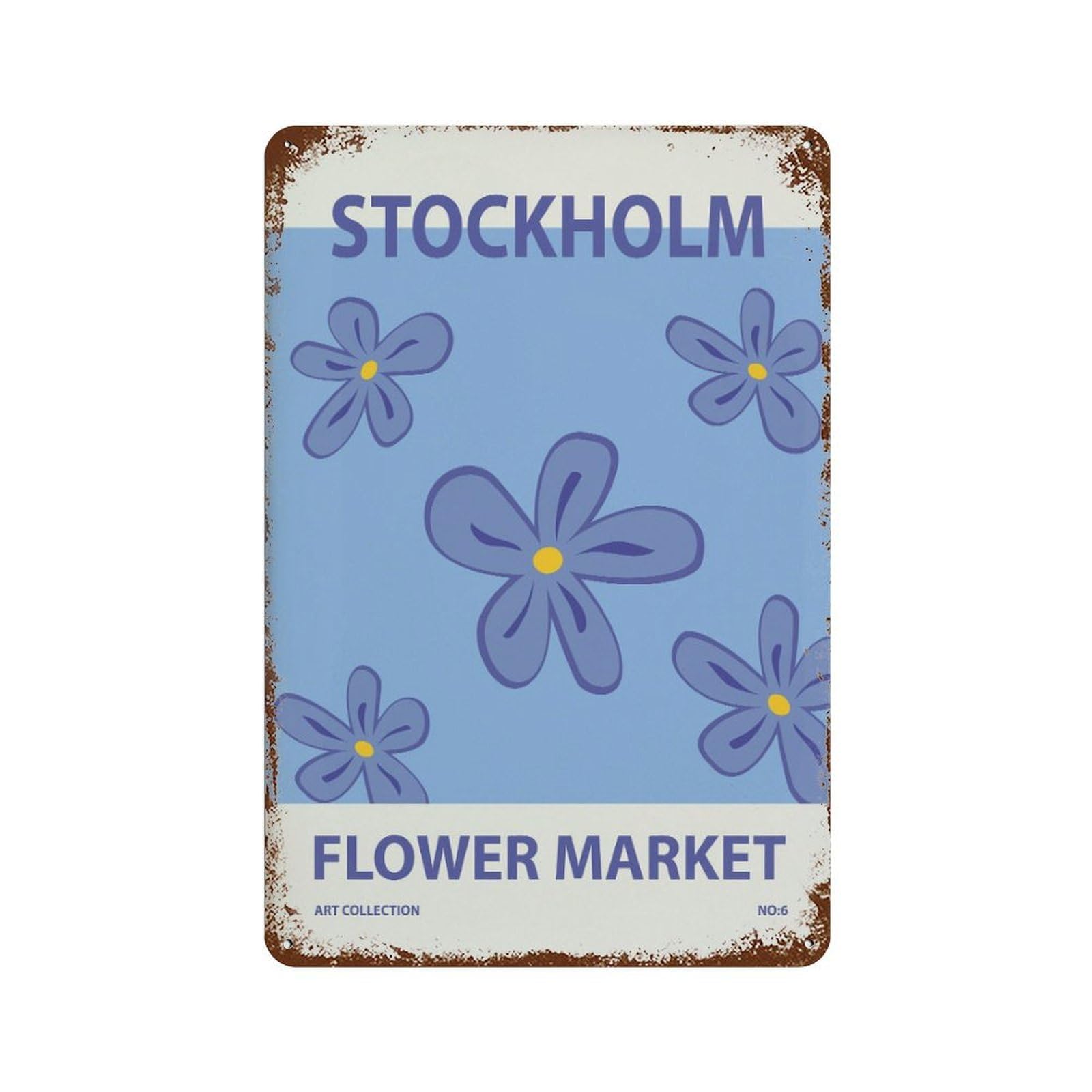 xiaoxiaoshen Stockholm Flower Market Botanical Wall Decor Art Metal Tin Poster Modern Home Decor Art Home Bar Shop Decorations Vintage Sign 30x20cm