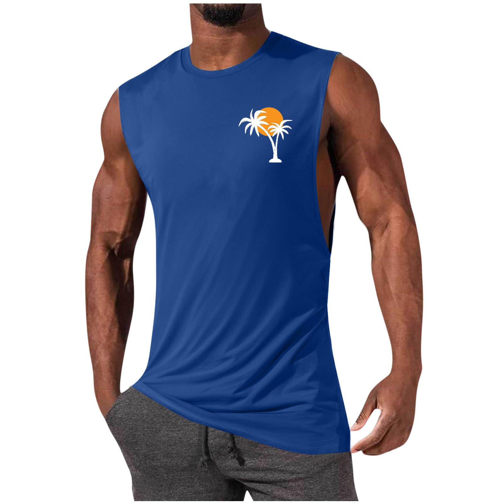 Aopir Mens Compression Print Shirt Workout Tank Tops for Men Athletic Running Gym Summer Beach Shirts