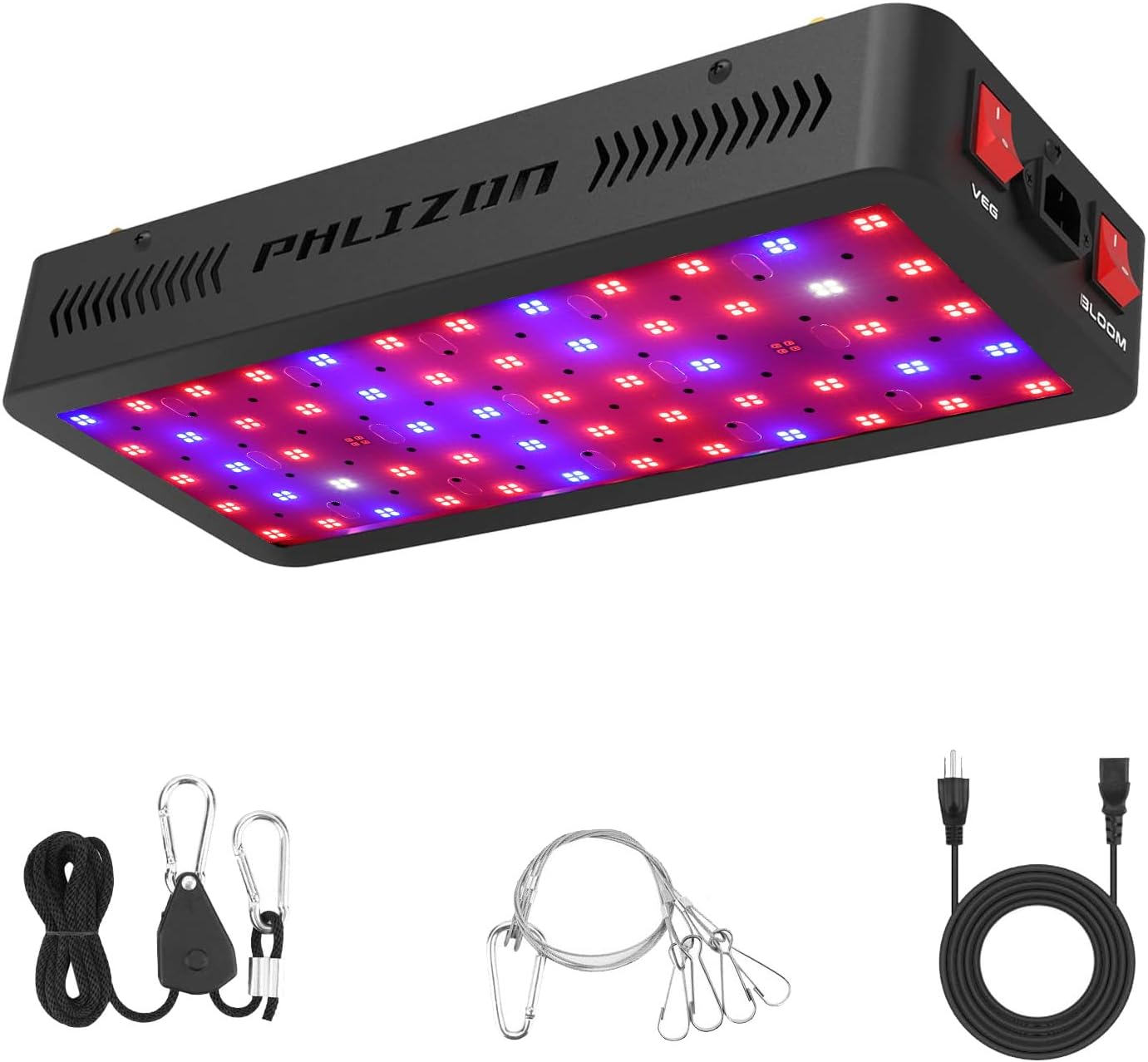 Phlizon Upgraded 600W LED Grow Light with SMD LEDs 2x2ft Full Spectrum Plants Light Double Switch Grow Led for Indoor Veg