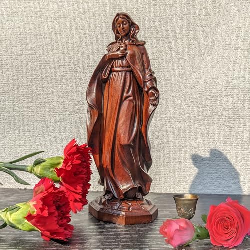 Estatua Virgen María de Madera Oscura 8 Pulgadas miniatura 3