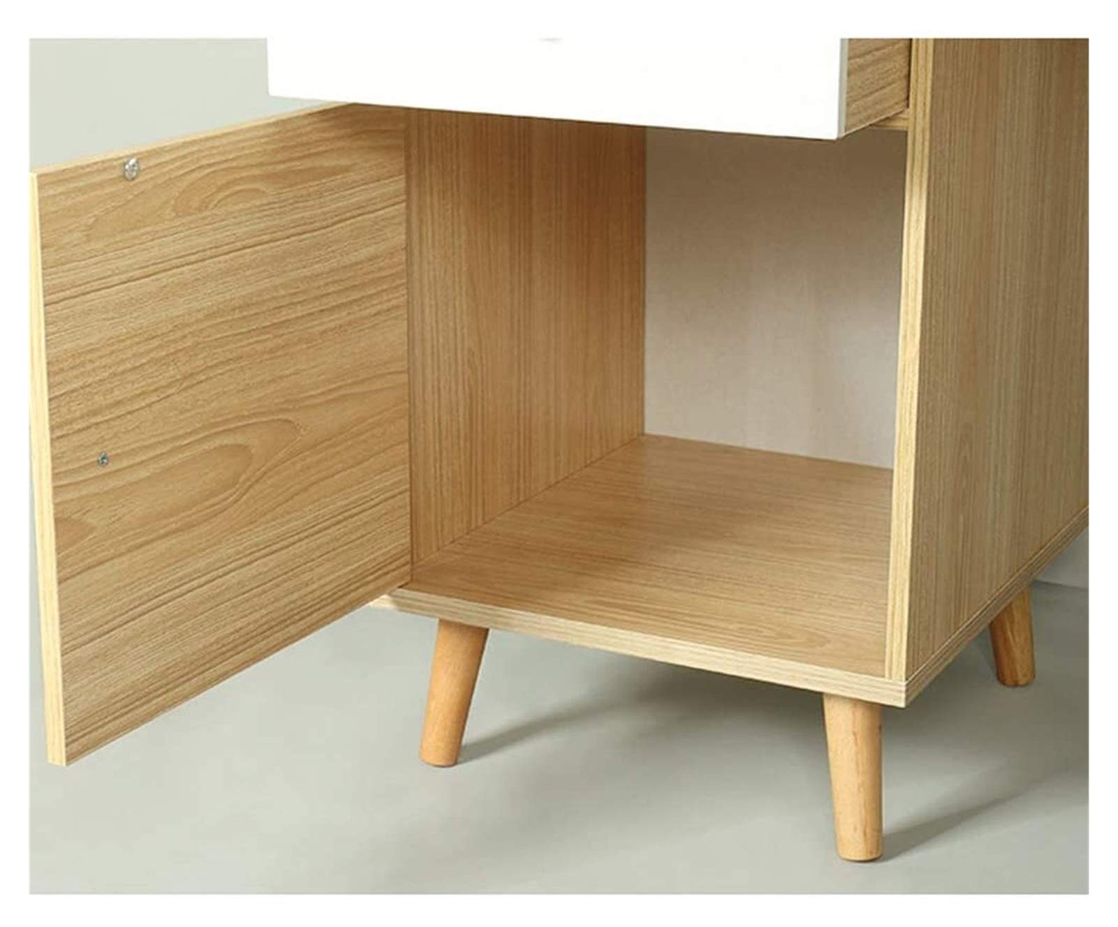 Set da Trucco in Legno Giallo con 5 Cassetti, Specchio A 3 Ante E Sgabello Imbottito: Elegante Tavolo da Trucco per Camera da Letto, Spogliatoio O Bagno.