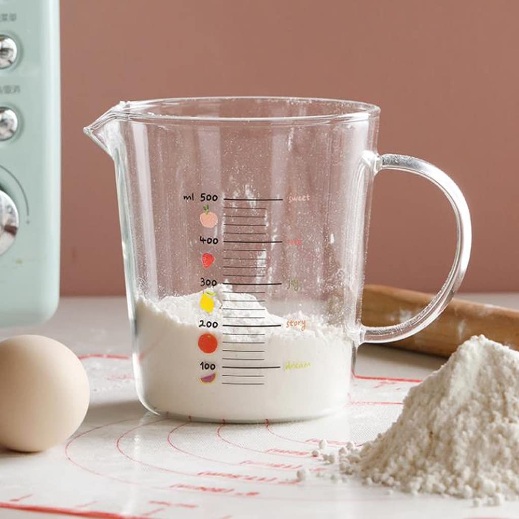 Tasse à mesurer avec échelle pour la Maison Cuisson Farine Tasse à Battre Verre à Haute teneur en Borosilicate Résistant à la Chaleur Outils auxiliaires Cuisine (500 ML)