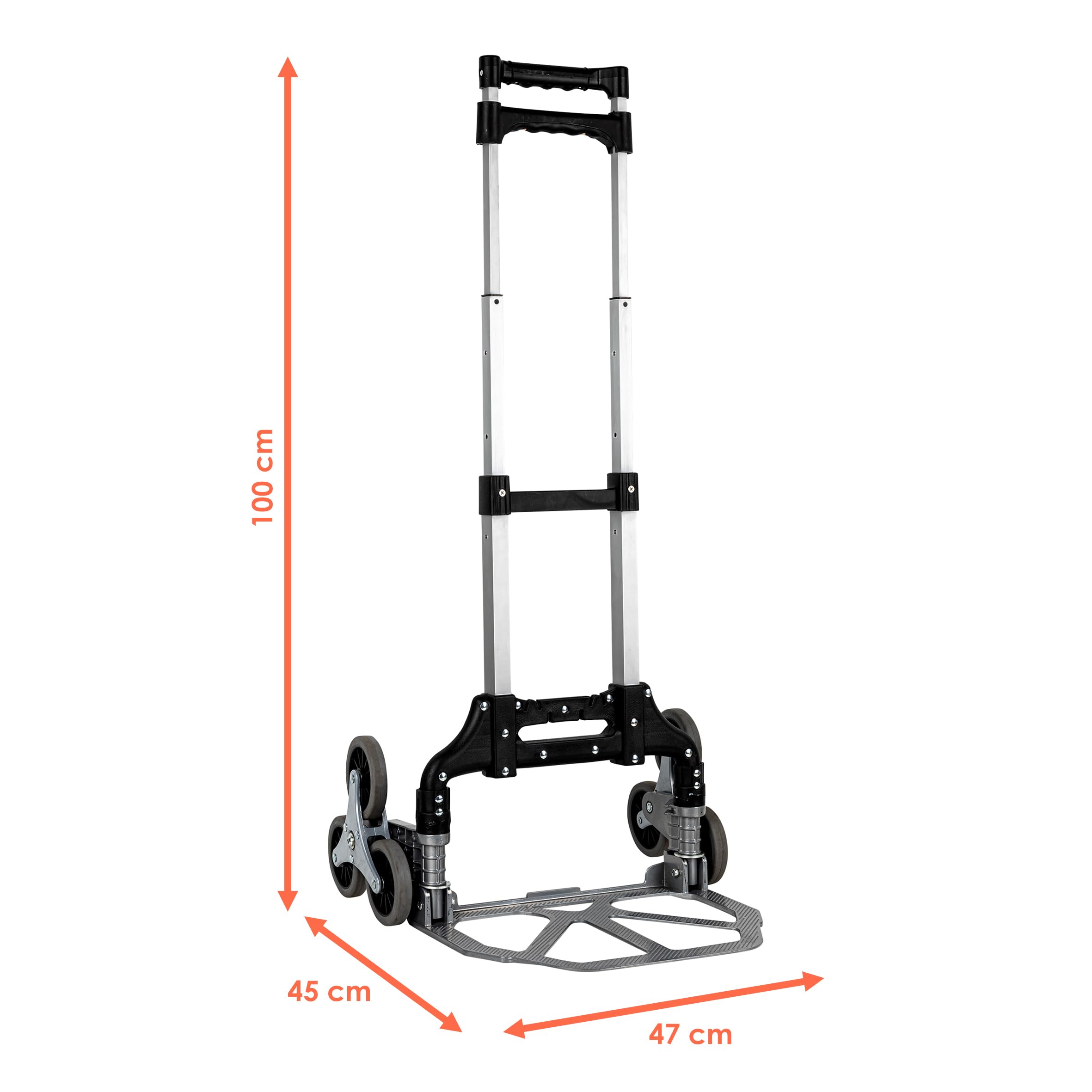 Aluminium Treppen Sackkarre klappbar mit Spanngurt - 100 x 47 cm - Treppensteiger 2-stufig verstellbar mit Gummirädern - Staplerkarre Transportkarre mit Teleskopgriff Tragkraft 70kg