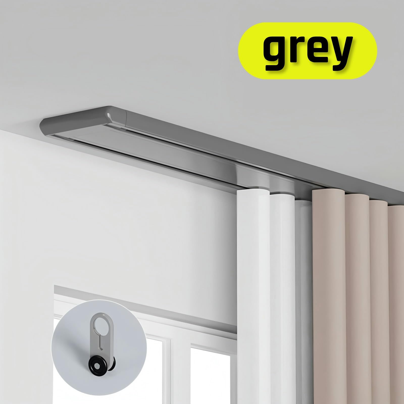 Double Tringle À Rideau en Aluminium, Rail Rideau Plafond avec Rouleaux Muets Voie De Rideau De Séparation De Pièce pour Maison Chambre Fenêtre Salle De Bain Bureau(Gray,4.2m(13.8ft))