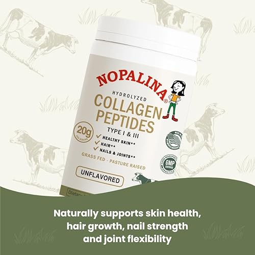 Miniatura 3 de Nopalina Polvo de péptidos de colágeno hidrolizados, tipo I y III, colágeno bovino criado en pastos alimentados con pastos, 0.71 oz por porción, sin