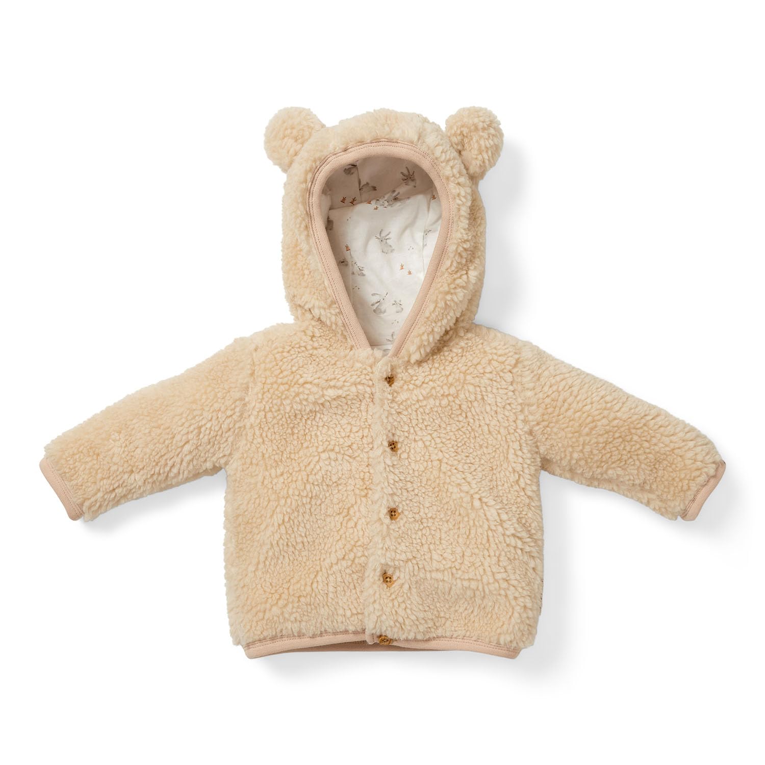 Little Dutch Winterjacke Fleecejacke Teddy Jacke mit Kapuze Ohren Baby beige (Gr. 68)
