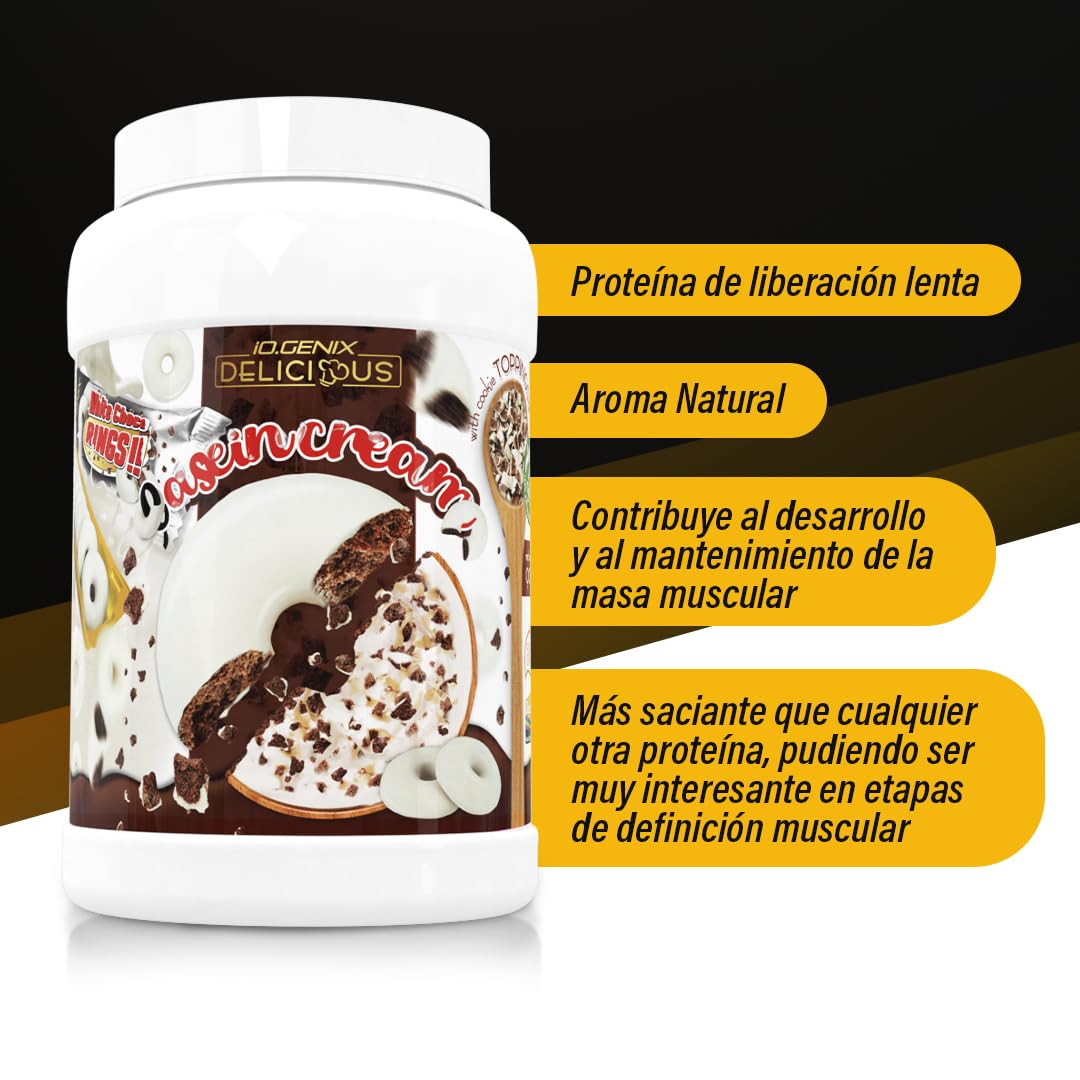 iO.GENIX Casein Cream 900 g | Caséine micellaire | Toppings variés | Arômes naturels | Bonne digestibilité (blanc Choco Rings)
