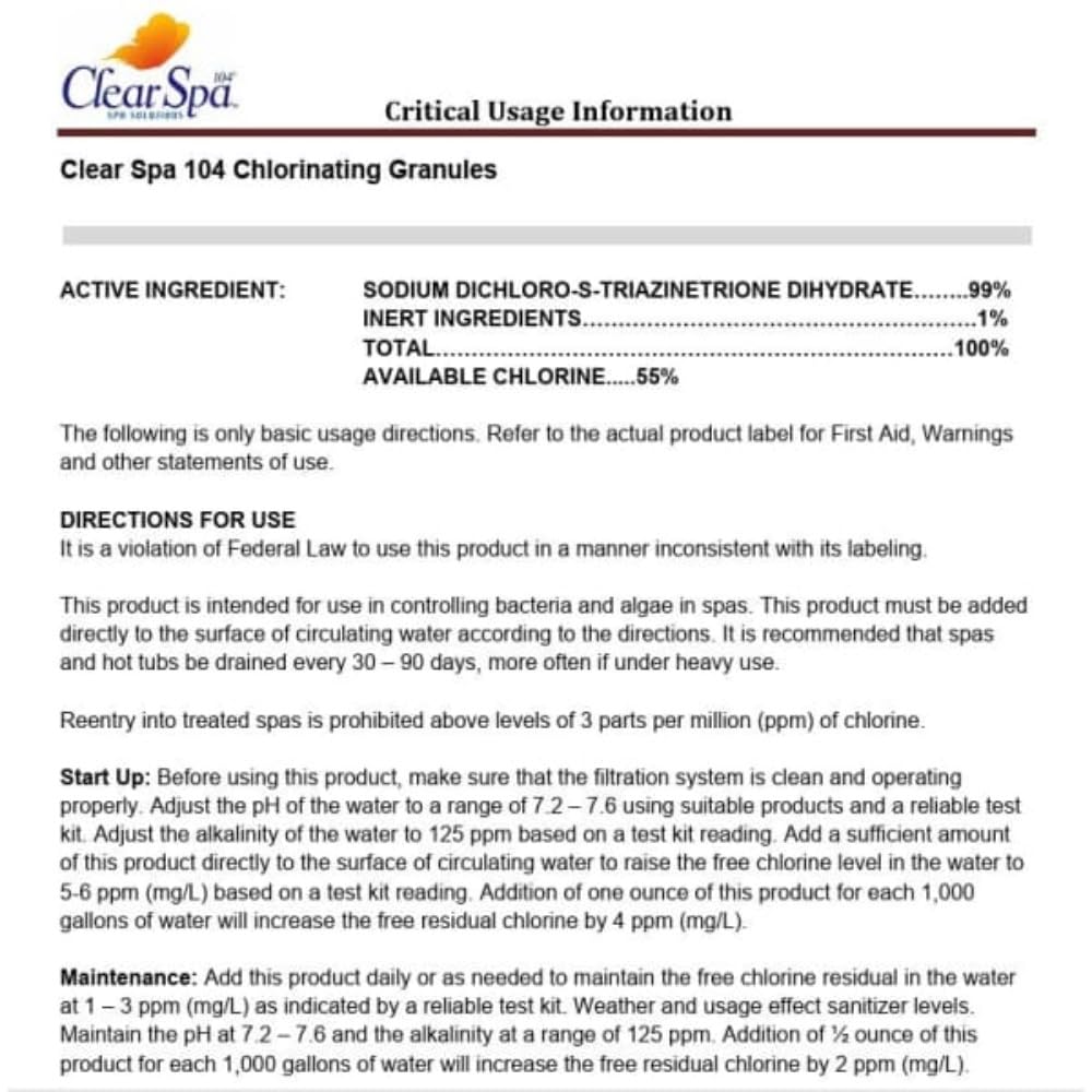 Hot Tub Spa Water Maintenance Product Granules DIYCSDD002