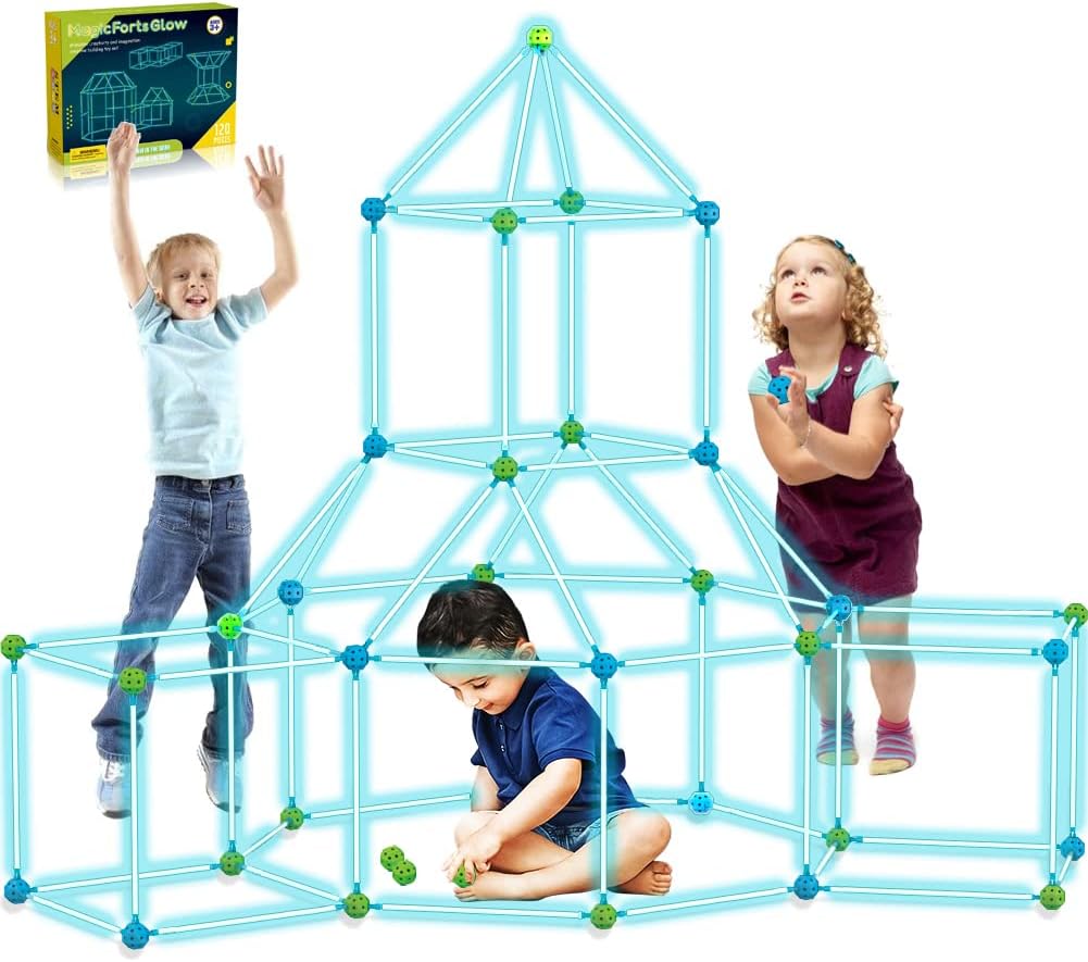 85pcs Kids Building Kit Glow In The Dark Air Forts Builder Gift Toys for 4 5 6 7 8 9+ Years Old Girls DIY Fort Building Tunnels Tent 85pcs
