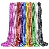 ZYFLSQ 100 Pcs Mardi Gras Beads Necklaces Bulk, 33' 7mm Multi Colors Metallic Beaded Necklaces for Party Costume Necklaces