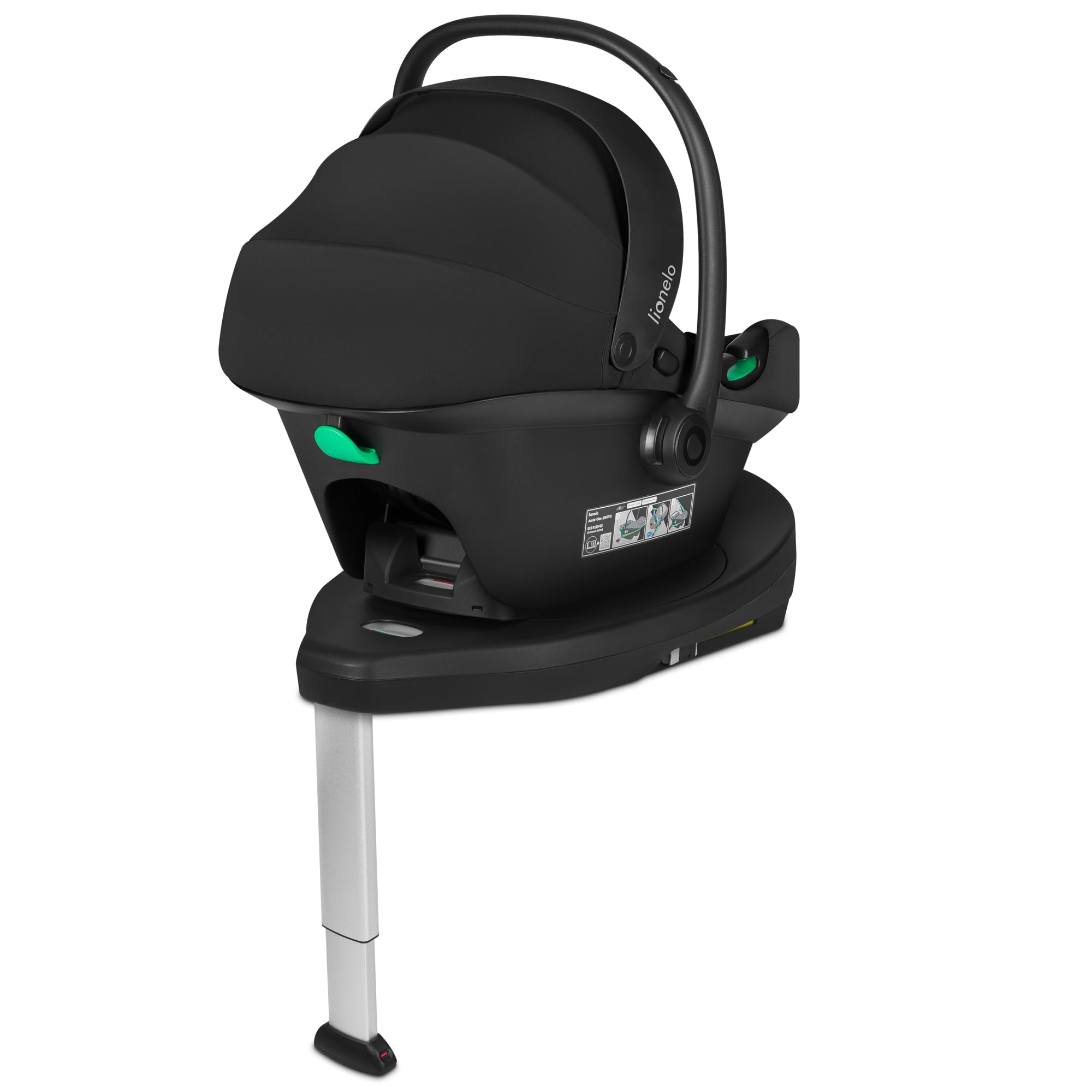 Lionelo Astrid i-Size Base Plus ISOFIX-Basisstation, 180° drehbar, Schwarz | Für Astrid i-Size Babyschale, Einbauanzeigen, Klicksystem, verstaubares Stützbein, R129/03, Schwarz, für den Alltag