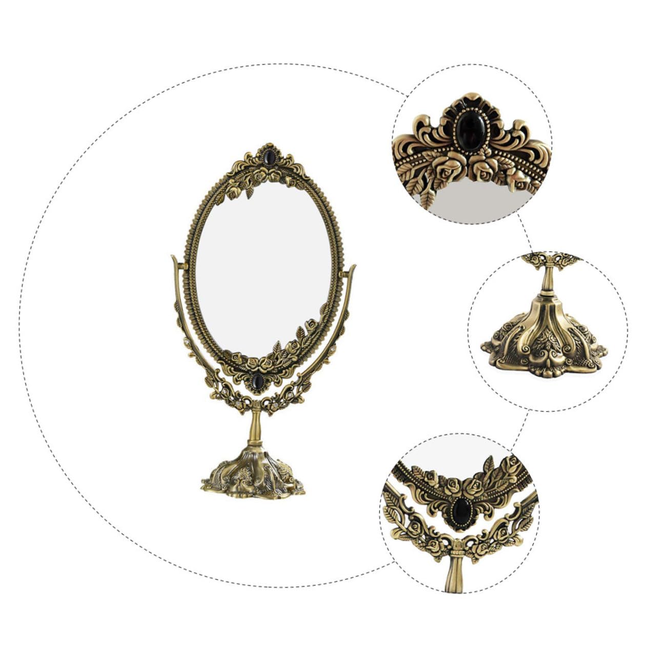 POPETPOP 1 Pc Espejo De Tocador De Escritorio Espejo De Maquillaje Antiguo Maquillaje De Aumento Espejo Giratorio De Doble Cara Espejo De Latón Familiar Espejo Decorativo Metal